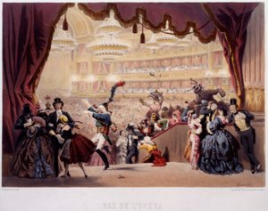 Der Maskenball der Oper de la Rue Le Peletier in Paris. Dieser Ball wurde Grand Veglione genannt. Lithographie von Eugene von Guerard (1811-1901) 19. Jahrhundert von Eugene Charles Francois Guerard