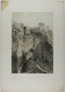 Tivoli: Die Tempel der Vesta und der Sibylle und Ruinen der Grotte des Neptun, Tafel neunzehn aus Italie Monumentale et Pittoresque von Eugene Ciceri