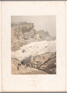 Wanderer auf dem Rosenlauigletscher, Glacier de Rosenlaui (Titel auf Objekt), Ansichten in der Schweiz und Savoyen (Serientitel), La Suisse et la Savoie (Serientitel auf Objekt)