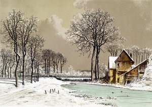 Winterlandschaft - Chromolithographie von Ciceri, n.d. von Eugene Ciceri