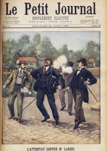 Attentat auf Fernand Labori, einen der Anwälte, die Alfred Dreyfus bei seinem zweiten Kriegsgericht in Rennes verteidigten. „Le Petit Journal“, August 1899
