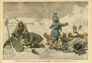 Illustration von Eugene Damblans (1865-1945) in Le Pelerin, 02/04/05 - Die russische Mission Klotchak entdeckt auf dem Weg zum Nordpol einen Brief, der den Verlust der Toll-Expedition bestätigt von Eugene Damblans