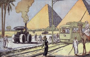 Ansicht der Pyramiden von Gizeh in Ägypten, Illustration von Eugene Damblans aus der französischen Zeitung "Le Pelerin" 1. Januar von Eugene Damblans