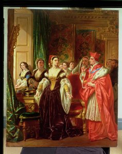 Eine Szene aus Shakespeares Heinrich VIII; Kardinal Wolsey und Katharina von Aragon, 1858 von Eugene Deveria