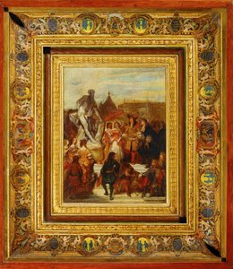 In den Gärten von Versailles, Puget präsentiert seine Statue von Milon von Kroton König Ludwig XIV von Eugene Deveria