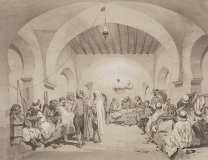 Café du Divan, Algier, aus einem Band zur Erinnerung an die französische Expeditionsarmee, die Algier 1830 eroberte, graviert von Adolphe Jean-Baptiste Bayot (1810-66)