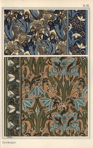 Schneeglöckchen, Galanthus nivalis, als Designmotiv in Tapeten, Rändern und Stoffen von Eugene Grasset