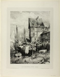Inneres eines Hafens, Platte fünf aus Sechs Marinen von Eugene Isabey
