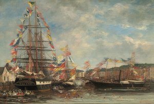 Festtag im Hafen von Honfleur. 1858 von Eugene Louis Boudin