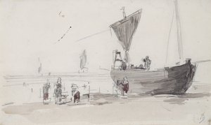 Fischerboot am Strand von Eugene Louis Boudin