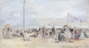 Menschen am Strand, Trouville, 1866 von Eugene Louis Boudin