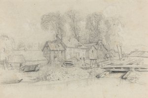 Flusslandschaft mit Gebäuden, Booten und Figuren, ca. 1858 von Eugene Louis Boudin