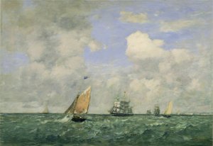 Schiffe und Segelboote verlassen Le Havre, 1887