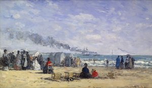 Der Strand von Trouville zur Badezeit, 1868 von Eugene Louis Boudin