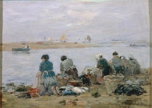 Wäscherinnen am Ufer des Touques-Flusses bei Trouville von Eugene Louis Boudin