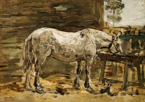 Weißes Pferd an der Tränke, ca. 1885-90 von Eugene Louis Boudin
