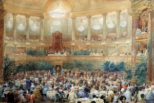 Dinner von Napoleon III. für Königin Victoria im Opernsaal von Versailles am 25. August