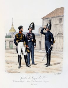 Gardes-du-Corps de Roi, Médecin-Major, Maréchal-Vétérinaire und Piqueur, 1820-30 von Eugene Titeux