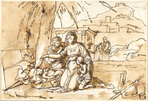 Madonna mit Kind, Heilige Anna und der kleine Heilige Johannes, mit Heiligem Josef im Hintergrund