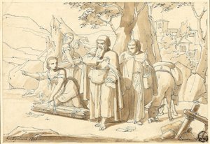 Bäuerin gibt Mönchen Anweisungen von Eugenio Agneni