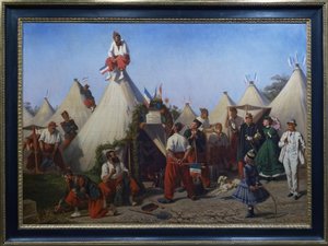 Infanteriepioniere bereiten ihr Lager für das Fest des Kaisers vor von Eugène Bellange