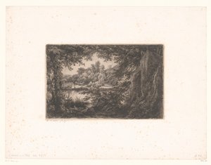Blick auf einen See vom Waldrand von Eugène Bléry (signed by artist)