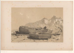 Felsküste mit Booten und Fischerdorf von Eugène Cicéri (attributed to)