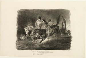 Faust und Mephistopheles galoppieren durch die Nacht der Hexensabbat, aus Faust von Eugène Delacroix