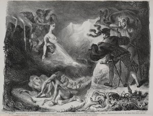 Illustrationen zu Faust: Marguerites Schatten erscheint Faust von Eugène Delacroix