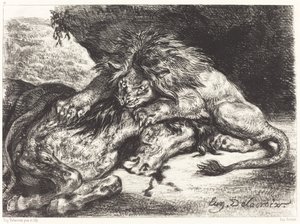 Löwe verschlingt ein Pferd, 1844 von Eugène Delacroix