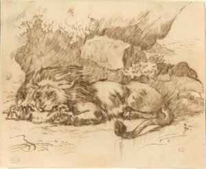 Löwe frisst ein Kaninchen von Eugène Delacroix