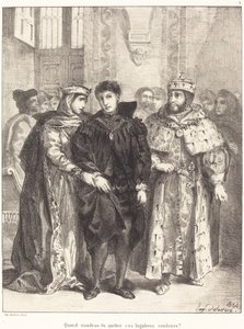 Die Königin versucht Hamlet zu trösten (Akt I, Szene II) von Eugène Delacroix
