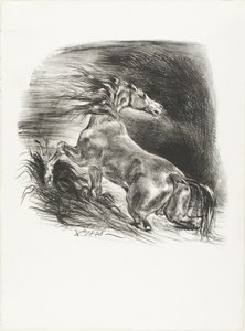Wildes Pferd oder verängstigtes Pferd verlässt das Wasser von Eugène Delacroix