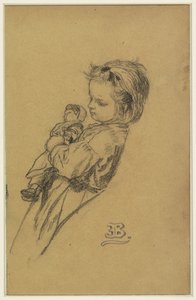 Porträt von Stéphania Maria Anna Isabella de Block-Loor, stehend mit Puppe von Eugène François de Block