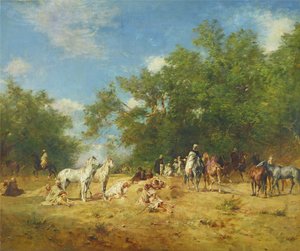 Arabische Reiter ruhen sich im Wald aus, 1868
