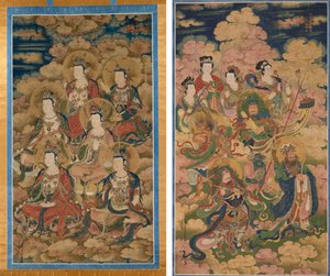Die Bodhisattvas der zehn Stufen zur vollkommensten Erkenntnis; Die acht Gastgeber von Deva, Naga und Yakshi von Eugène Fromentin