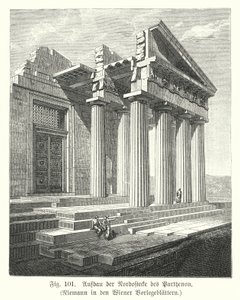 Bau der nordöstlichen Ecke des Parthenons, Athen, Antikes Griechenland (Gravur) von European School