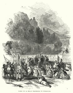 Damen der Halle auf dem Weg nach Versailles (Gravur)