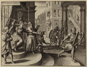 David flieht nach Sauls Mordversuch (Gravur) von European School