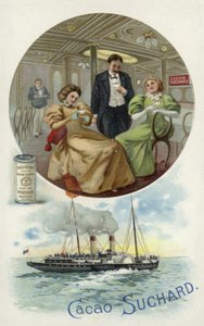 Genießen von Suchard-Kakao an Bord eines Schiffes von European School
