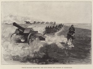 Französische Militärmanöver, neue Kanonen in Stellung bei Valfroicourt