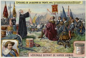 Gustav II. Adolf von Schweden besucht einen Gottesdienst im Freien vor der Schlacht bei Lützen, Deutschland, 1632 von European School