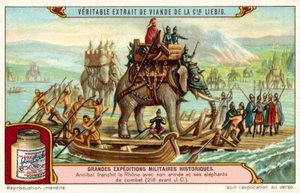 Hannibal überquert mit seiner Armee und Elefanten die Rhone, 218 v. Chr. von European School