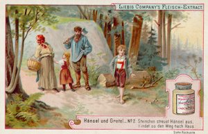 Hänsel und Gretel: Hänsel hinterlässt eine Spur aus Kieselsteinen, um den Weg nach Hause zu finden von European School
