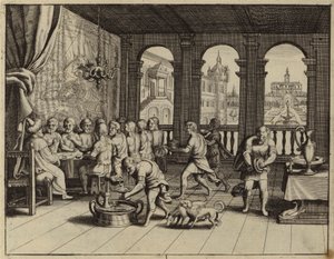 Joseph serviert seinen Brüdern ein Festmahl in Ägypten (Gravur) von European School