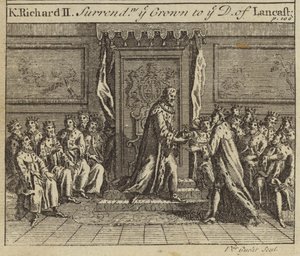König Richard II. übergibt die Krone Englands an Henry Bolingbroke, Herzog von Lancaster, 1399 von European School