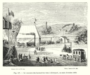 Der Lokomotivenwettbewerb in Liverpool, Oktober 1829 (Stich) von European School