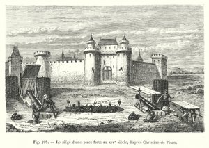 Belagerung einer Festung im 14. Jahrhundert, nach Christine de Pisan (Stich) von European School