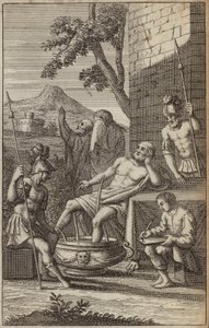 Mann beim Baden und Nachdenken, möglicherweise Archimedes? (Stich) von European School
