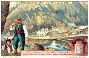Bergleute und Bergwerksgebäude in den Monte Rosa Goldminen, Italien von European School